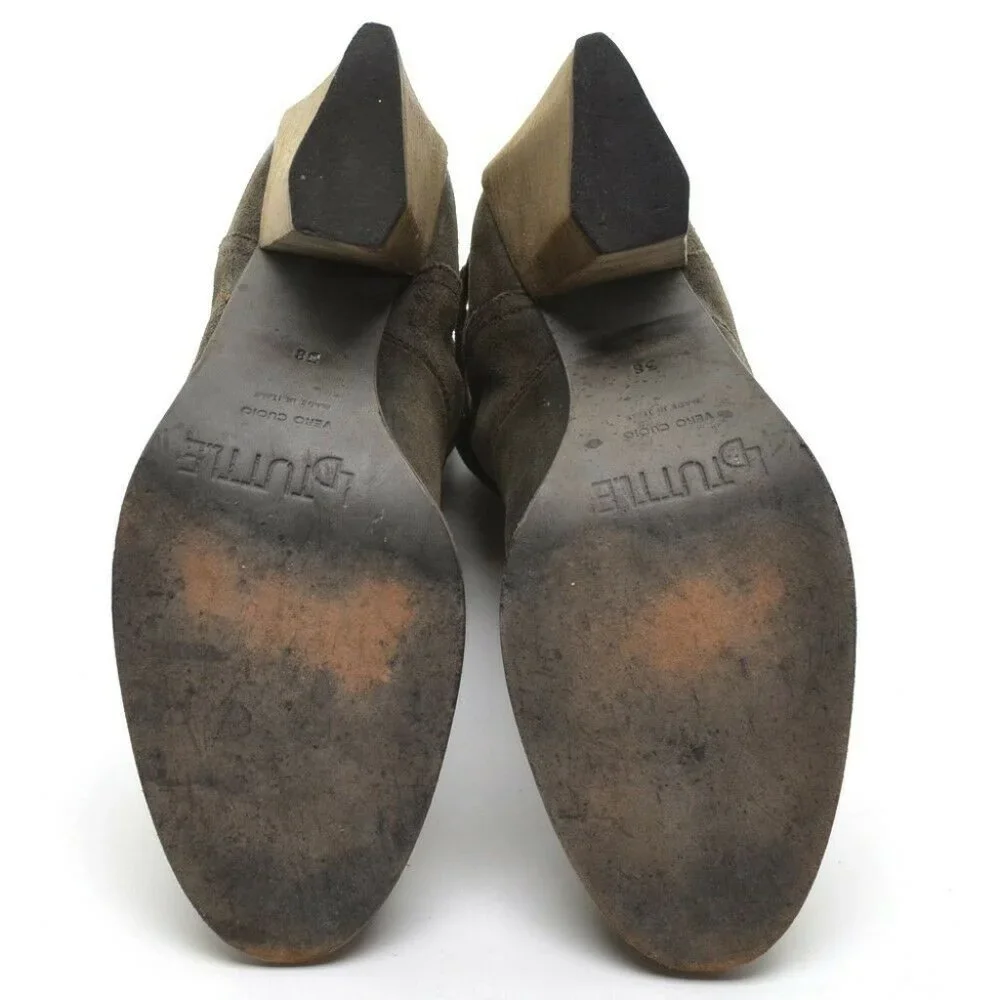 LD Tuttle Taupe Suede Cross Strap Buckle Bootie 38
